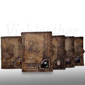 Dungeon Master Journal, Handmade Leather Celtic Dragon Journal, DnD Notebook, Journal, Sketchbook, Healing Crystal Stone Journal Game Book