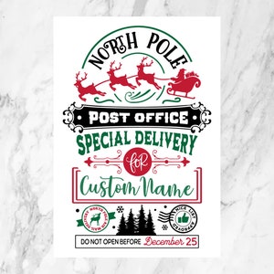 Adesivo de presente de Papai Noel com entrega especial do Pólo Norte