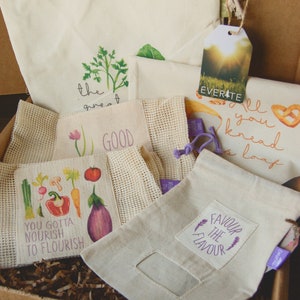 Zero-Waste Gift Set: Prodce Bag-Nourish To Flouris, Produce Bag-Good Chives, Stay Fresh Lettuce Storage Bag, Bread Bag, Bulk Food Snack Bag