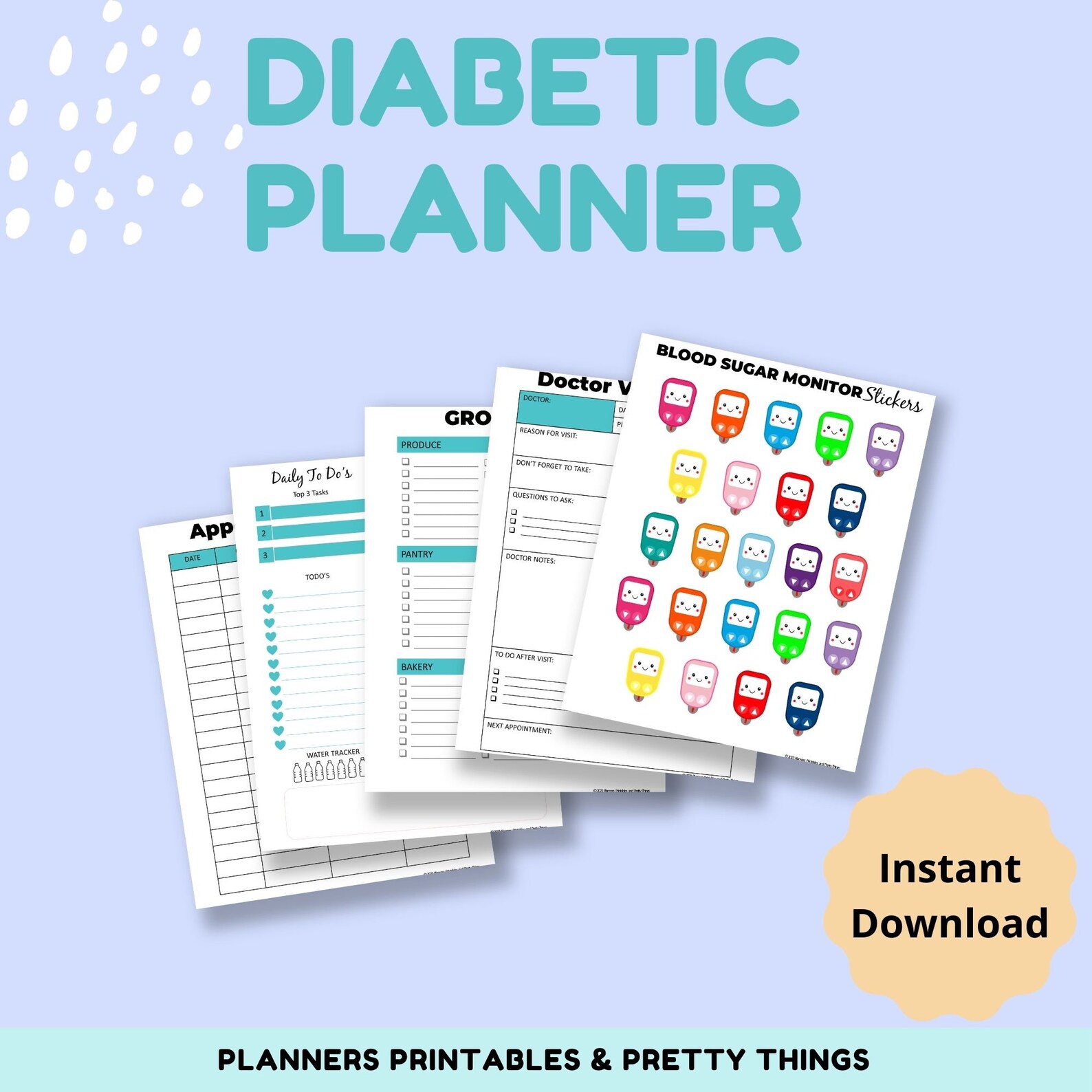 Diabetic Printable Planner Digital Download Print at Home Etsy