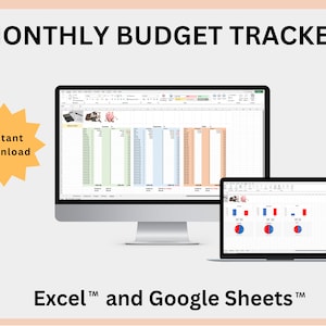 Monthly Budget Tracker Spreadsheet Google Sheets and Excel versions record income, expenses and debt