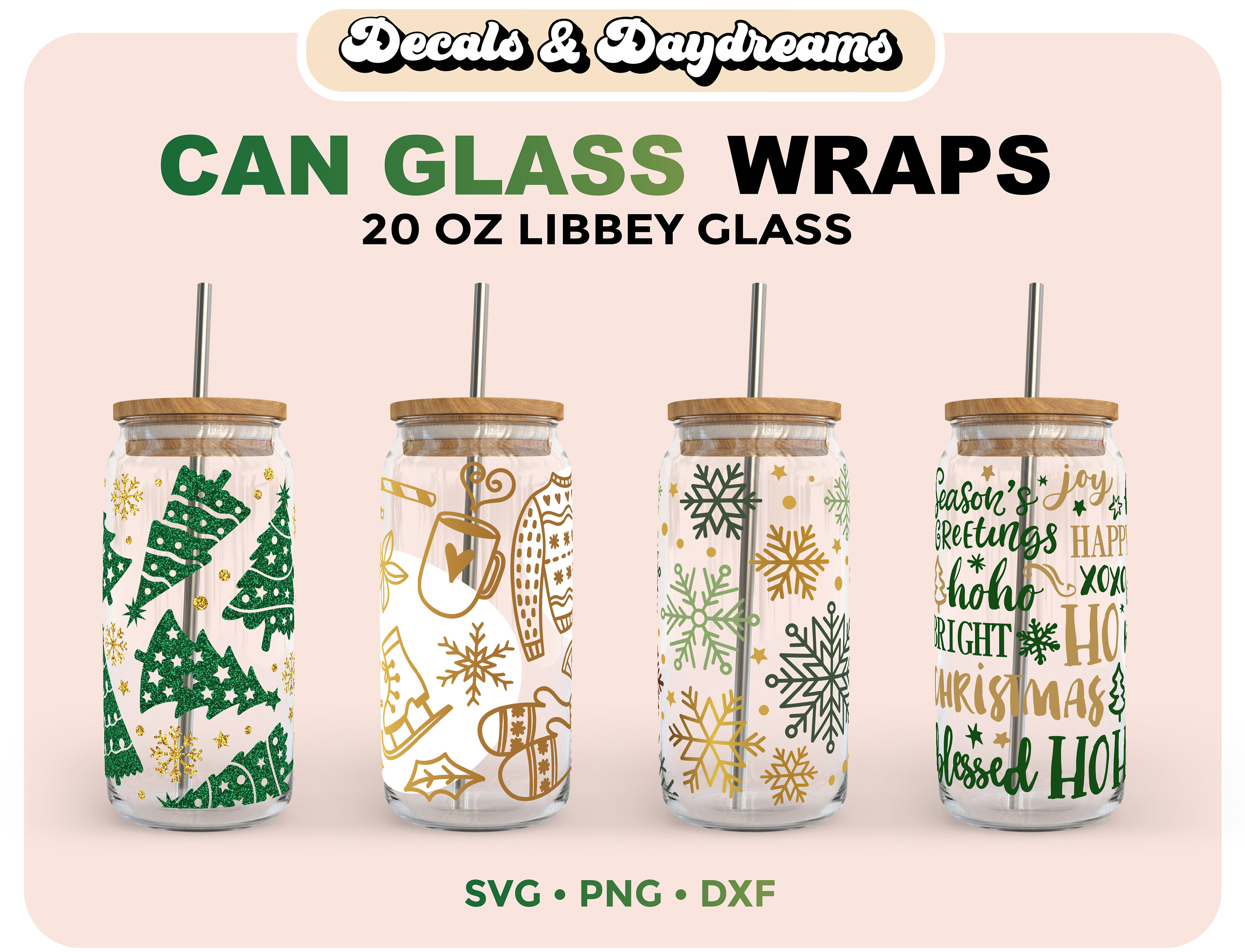 Set of 4 Christmas 20 Oz Can Glass Wraps Libbey Full Wrap Etsy