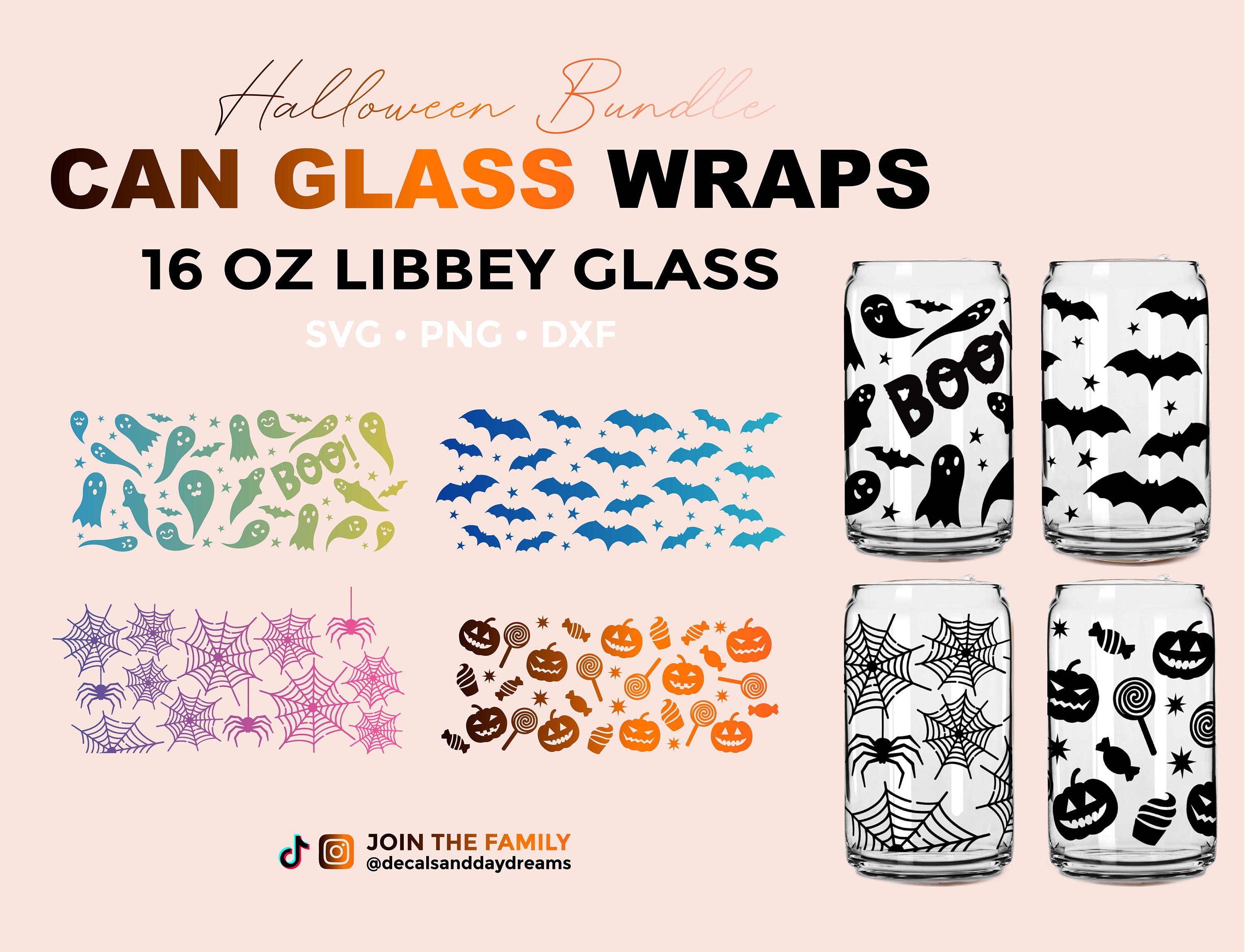 Set of 4 Halloween Can Glass Wrap Svg 16oz Libbey Full Wrap Etsy