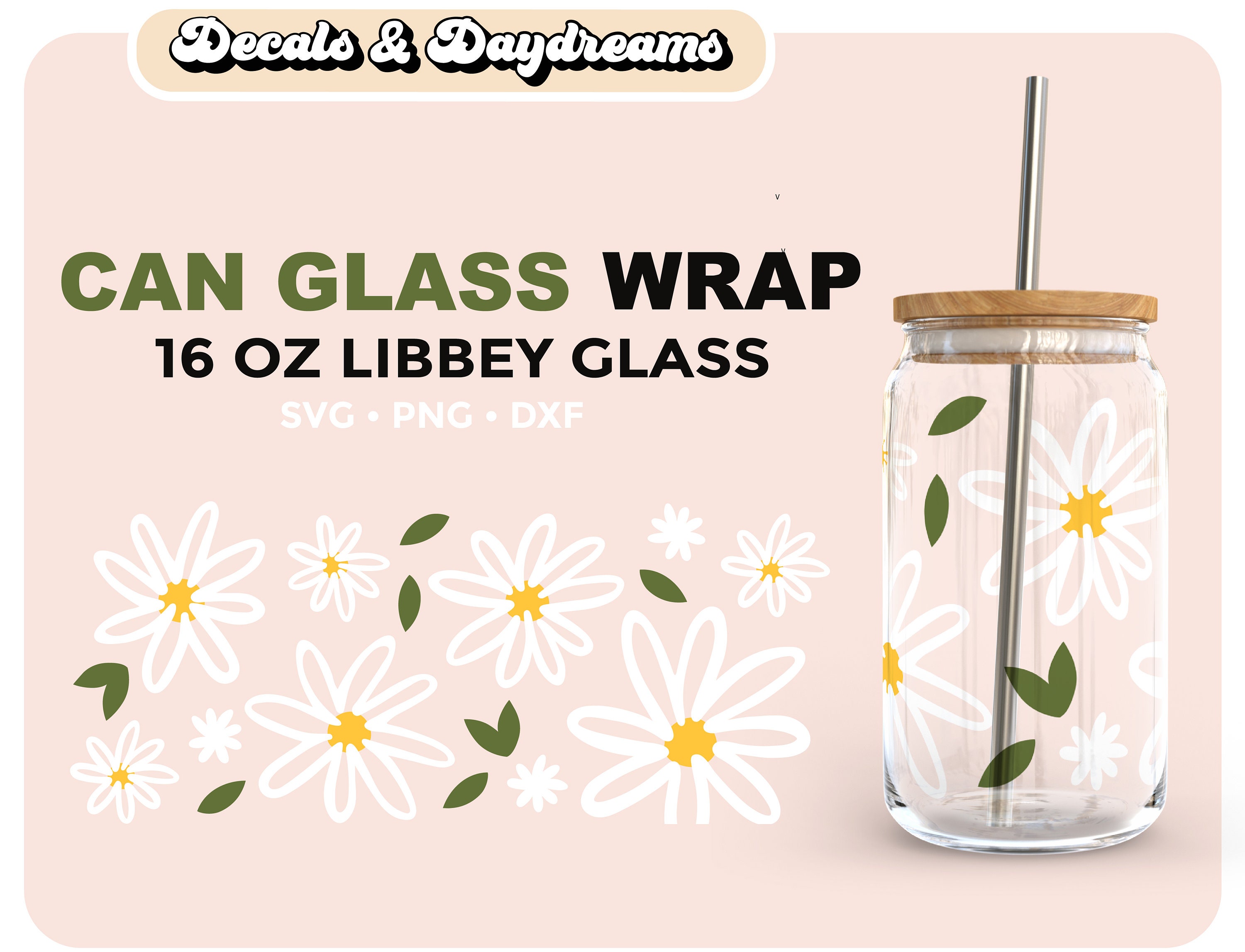 Can Glass Daisy Skull Svg Daisy Can Glass Wrap libbey 16oz can shaped ...