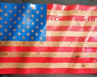 Handmade Wooden Waving Flag US