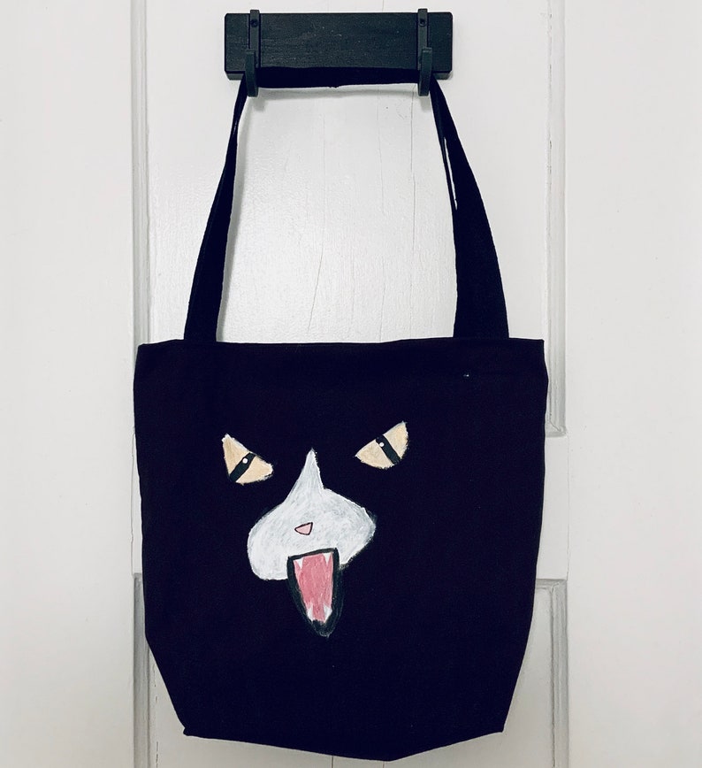 Angry Cat Face Black Shoulder Bag with Black Straps