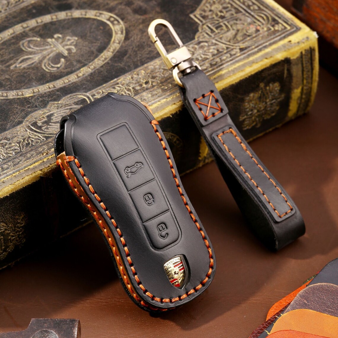 Porsche car key case Leather Car Keychain Cover Fit for Etsy