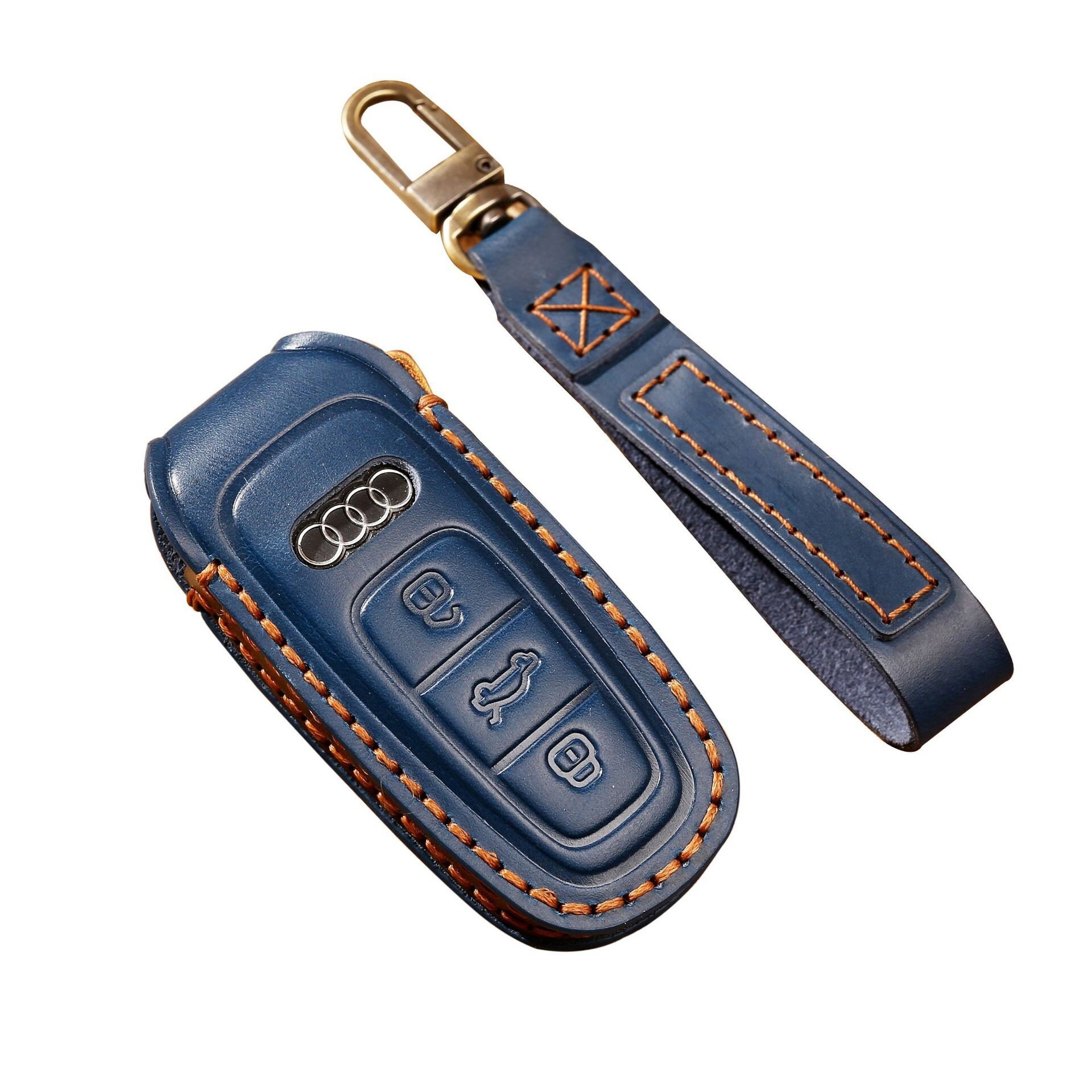 Premium leather key cover for Audi keys incl. keyring hook + leather  keychain (LEK64-AX6)