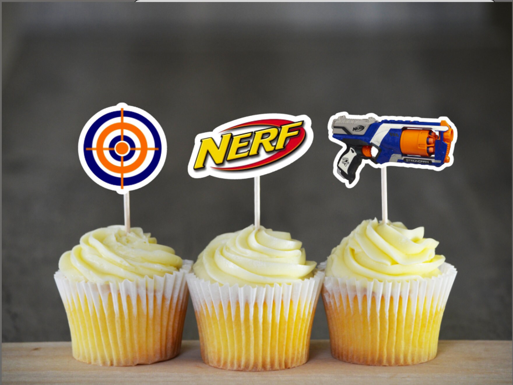 Nerf Gun Cupcake Toppers Nerf Party Decor Boys Birthday Etsy