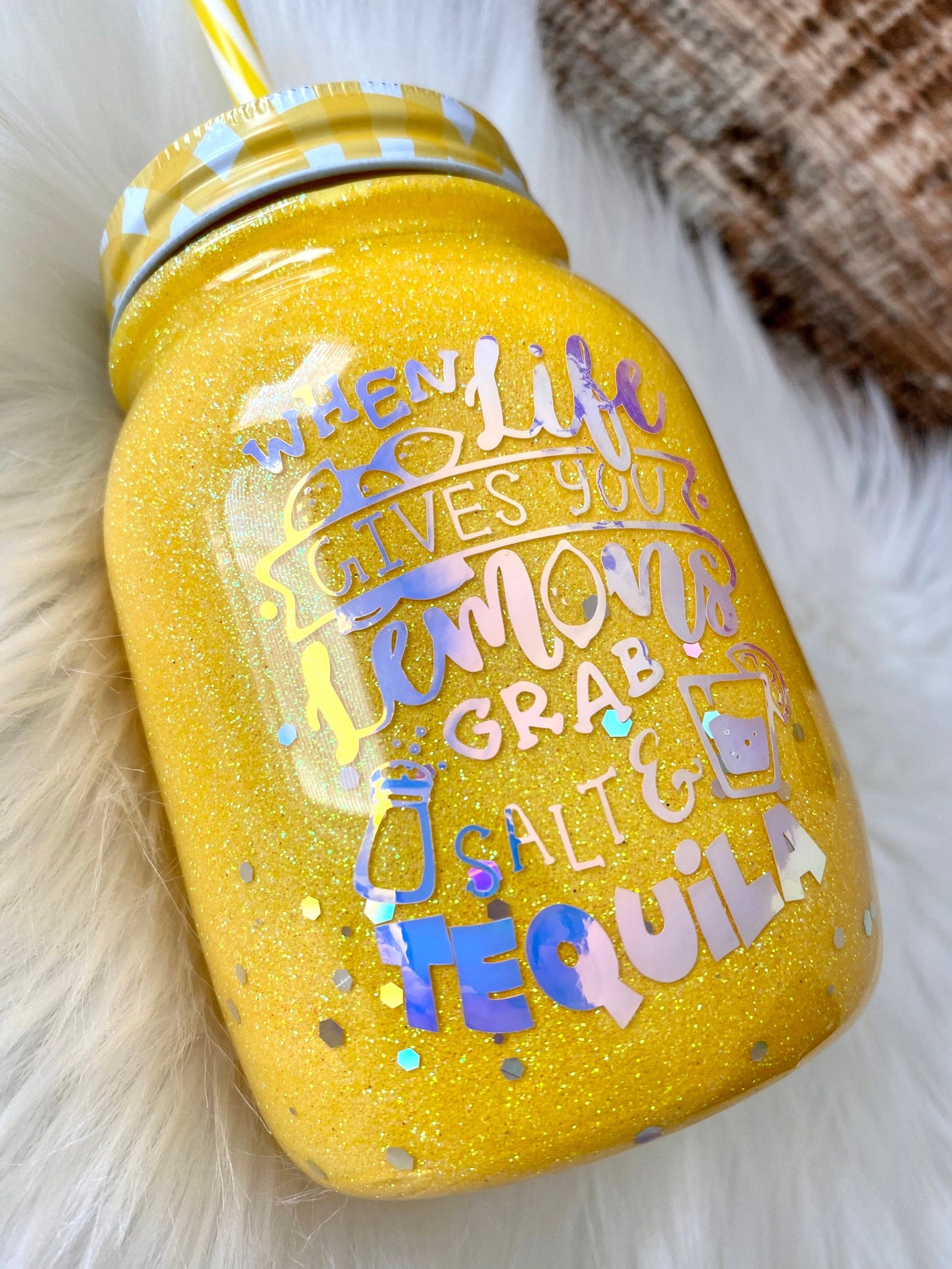 12oz GLASS Mason Jar Tumbler with lid and straw Etsy