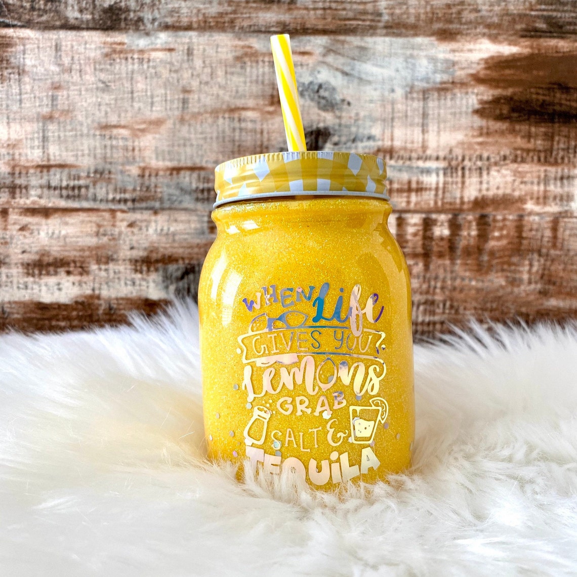 12oz GLASS Mason Jar Tumbler with lid and straw Etsy