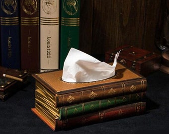 Wooden Tissue Box Paper Cover Retro Style Book Shape Napkin Holder Case