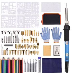 Wood Burning Pen, 20 Tips and Stencil, Woodburning Set, Pyrography Tool,  Leather Craft Drawing Woodburner Detailer Kit 