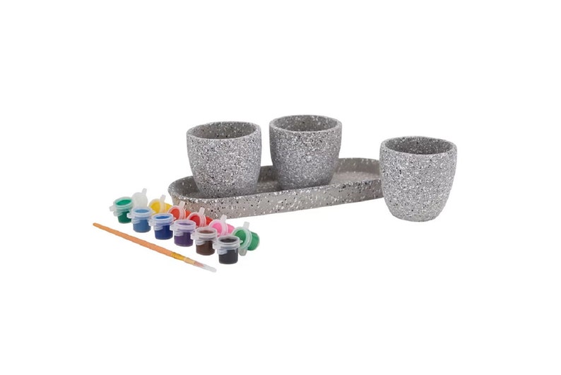 Flower Pots DIY Paint Your Own Pots 3x Cement Pots & Paint Full Kit