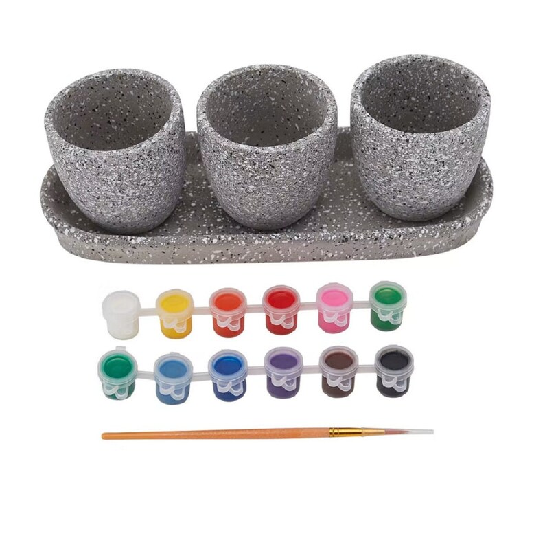 Flower Pots DIY Paint Your Own Pots 3x Cement Pots & Paint Full Kit