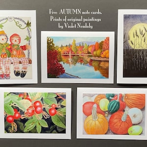 CARTES DE NOTES D'AUTOMNE, Collection de 5 cartes, tirages photo 4 x 6 pouces d'oeuvres d'art originales montées sur des cartes 5 x 7 pouces, toutes les occasions