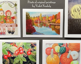 Autumn Art Card Set: 5 Original Painting Prints, All Occasion Greetings