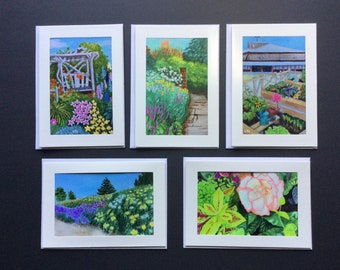 GARDEN CARDS - 5 card collection, Prints of original garden paintings, Photo prints in Frame Cards,  All Occasion Greetings, Could be Framed