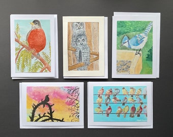 BIRD CARDS - SET 3 - Robin etc., 5 Card Set, Original Art Photo Prints on 5x7” Cards,  All Occasion Greetings, Could be framed