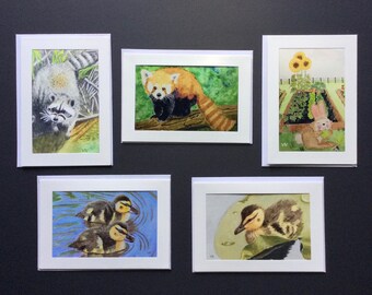 Kids' Animal Greeting Cards: Prints of Original Paintings, 5x7 Blank Cards