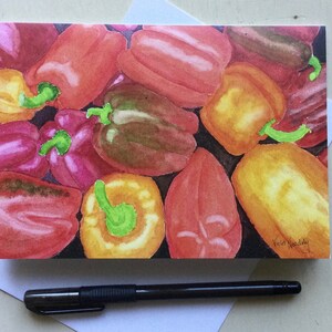 Sweet Peppers, 5x7 inch printed notecard, vegetable, orange, red, green, thank you, thinking of you, all occasion card, foodie decor image 2