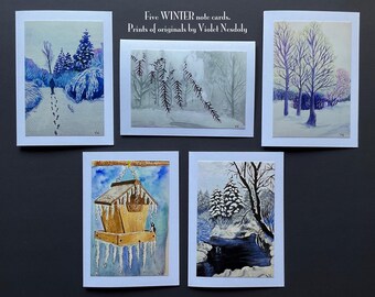 Winter Art Card Set: 5 Snowy Landscape Prints, Blank Note Cards