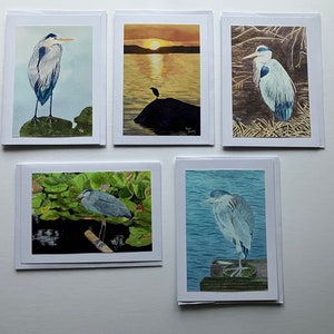 HERON CARDS 5 Card Collection, Photo Prints of Original Art, Mounted on 5x7 Cards, All Occasion Greetings, Could be Framed image 7