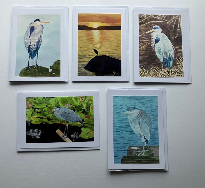 HERON CARDS 5 Card Collection, Photo Prints of Original Art, Mounted on 5x7 Cards, All Occasion Greetings, Could be Framed image 7