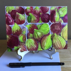 Figues, carte de note imprimée 5x7 pouces, fruits, automne, vert, vin, blanc, affichage du marché, merci, anniversaire, carte toutes occasions, décor gourmand