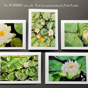 Cartes de correspondance Nénuphar, collection de 5 cartes, tirages photo 4 x 6 pouces d'oeuvres d'art originales montées sur des cartes 5 x 7 pouces, salutations toutes occasions, peuvent être encadrées