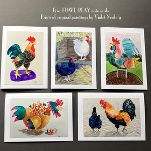 Cartes de correspondance FOWL PLAY, collection de 5 cartes, tirages photo 4 x 6 po. d'oeuvres d'art originales montées sur des cartes 5 x 7 po., voeux toutes occasions, peut être encadré