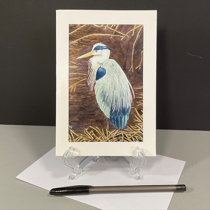 HERON CARDS 5 Card Collection, Photo Prints of Original Art, Mounted on 5x7 Cards, All Occasion Greetings, Could be Framed image 4