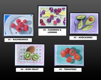 FRUITY WATERCOLOR CARDS, Original, Hand-painted 5x7” Note Cards, Frameable Art