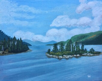 Telegraph Cove Painting, Framed Acrylic Painting on Canvas Panel, Vancouver Island BC,  Canadiana, Seascape, 8x10 inches, Great Gift