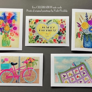 Cartes de correspondance pour CELEBRATION, collection de 5 cartes, tirages photo 4 x 6 po. d'oeuvres d'art originales montées sur des cartes 5 x 7 po., voeux toutes occasions, peuvent être encadrées