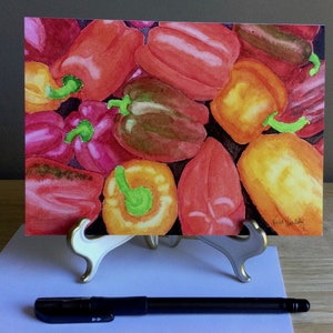 Sweet Peppers, tarjeta de notas impresa de 5x7 pulgadas, verdura, naranja, rojo, verde, gracias, pensando en ti, tarjeta para todas las ocasiones, decoración gastronómica