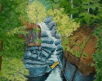 River Walk, Acrylic Painting on Canvas Panel, Cowichan River Vancouver Island, BC,  Canadiana, 8x10 inches, Shelf, Ledge Decor, Great Gift