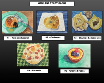 LUSCIOUS TREAT CARDS, Art original, Cartes de notes 5x7" peintes à la main, Votre choix de motifs