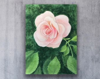 Pink Rose Painting, Original Watercolor, 12 x 9 inches, Botanical Style, Floral Decor, Wall, Shelf  Art,