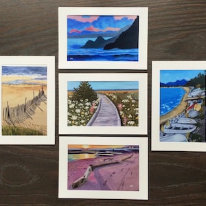 TARJETAS DE PLAYA: Colección de 5 tarjetas, impresiones de pinturas de playa originales, impresiones de 4x6 en tarjetas de 5x7, saludos para toda ocasión, se pueden enmarcar