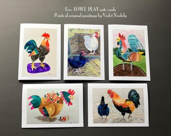 Rooster Art Card Set: 5 Original Painting Prints, All Occasion Greetings