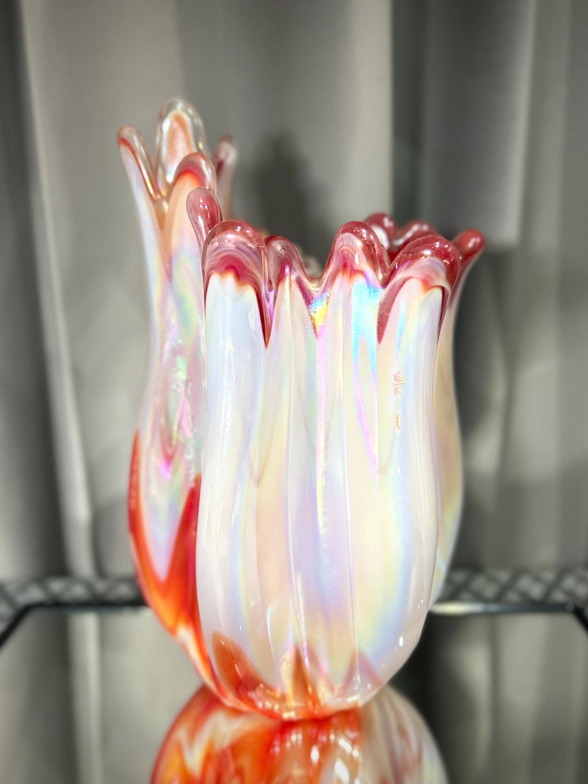 Vintage Kurata Craft Pearlecent Japan Red & Pearl White Vase