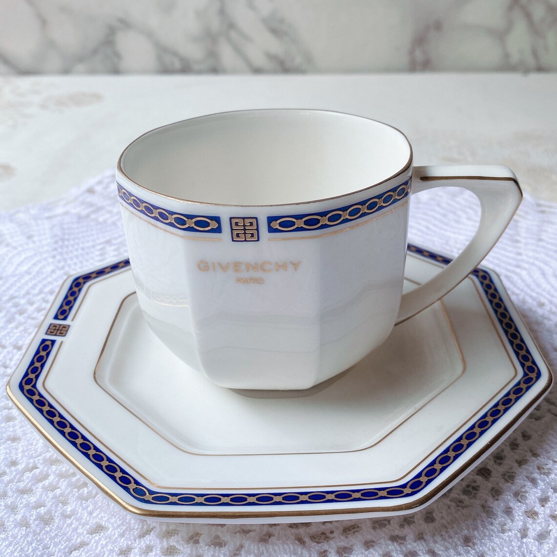 Givenchy porcelain cup and saucer. Brand new. Unused. Etsy