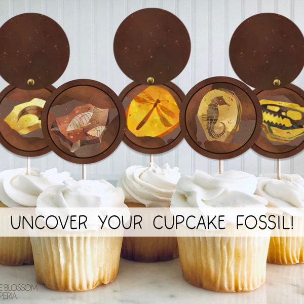 10 Dirt Fossil Cupcake Toppers | Dinosaur Birthday Decor | Archeologist Cake Centerpiece | Kid Paleontologist  | Download Printable F-S D-N