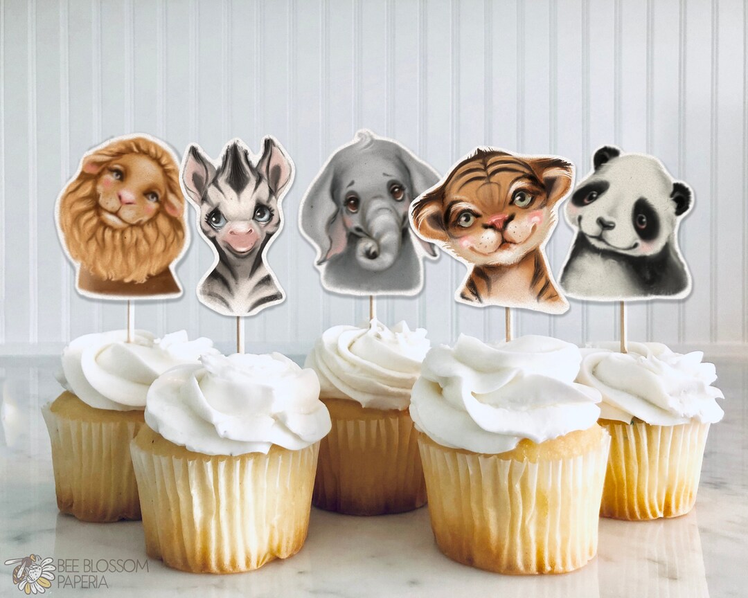 8 Safari Birthday Cupcake Toppers Zoo Animal Decor Animals Etsy