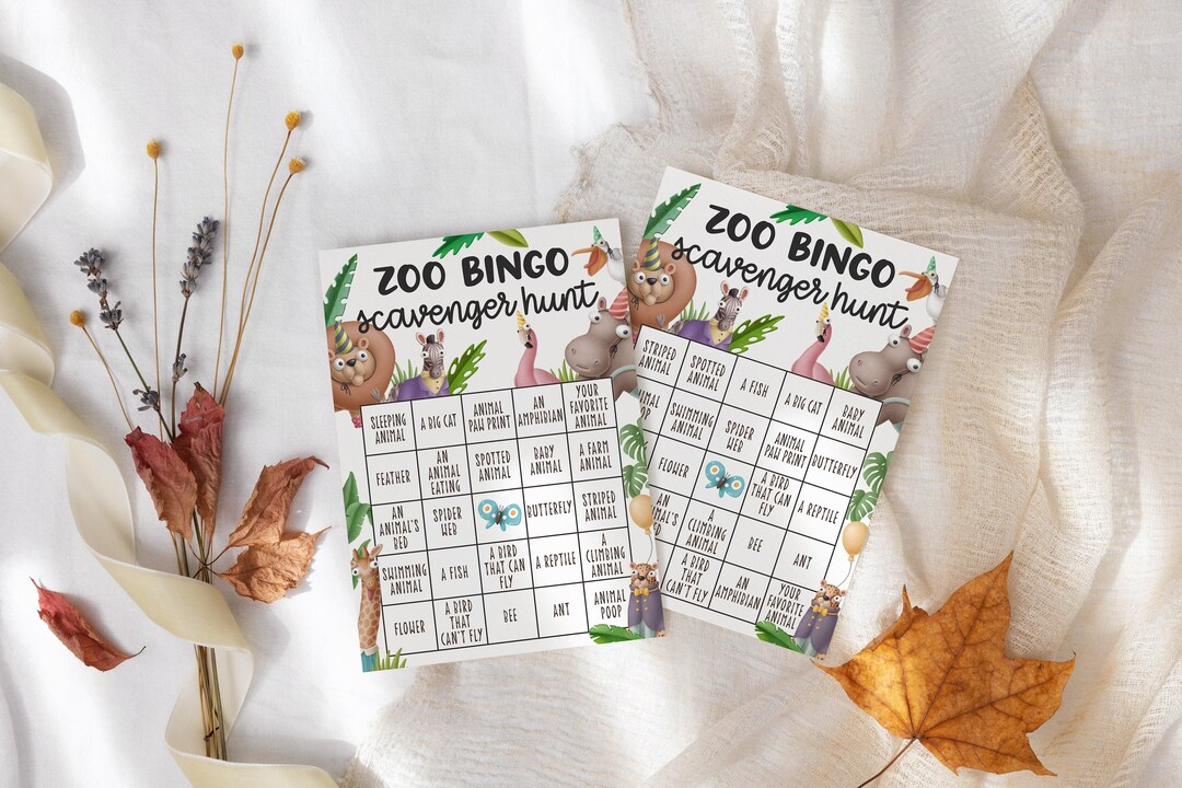 Zoo Scavenger Hunt Bingo Game | Party Animals Birthday Party | Safari ...