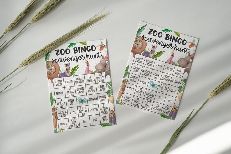 Zoo Scavenger Hunt Bingo Game | Party Animals Birthday Party | Safari ...
