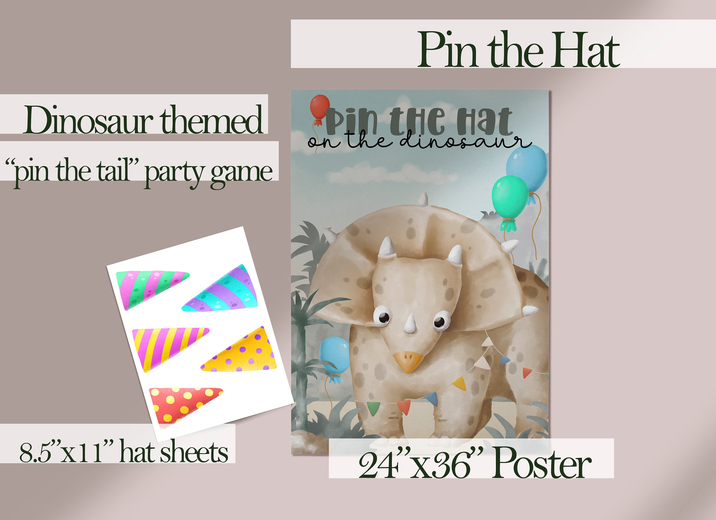 Pin the Hat on the Dinosaur Game Pin the Tail on the Dino - Etsy