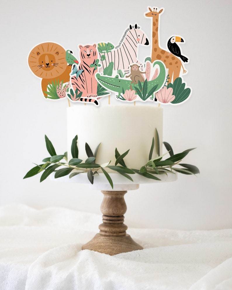 5 Printable Tropical Animal Cake Centerpieces Zoo Birthday Decor Jungle ...