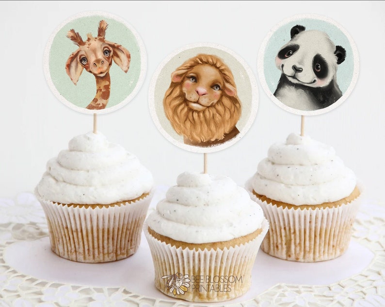 Zoo Animal Cupcake Toppers Safari Birthday Decor Animals Etsy
